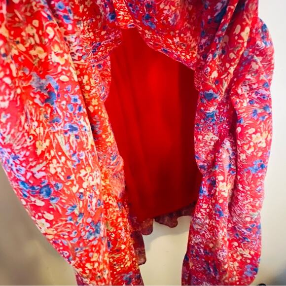 VICI Women's Santana Floral Tiered Off Shoulder Midi Dress Sz Medium Red Boho - Picture 7 of 13